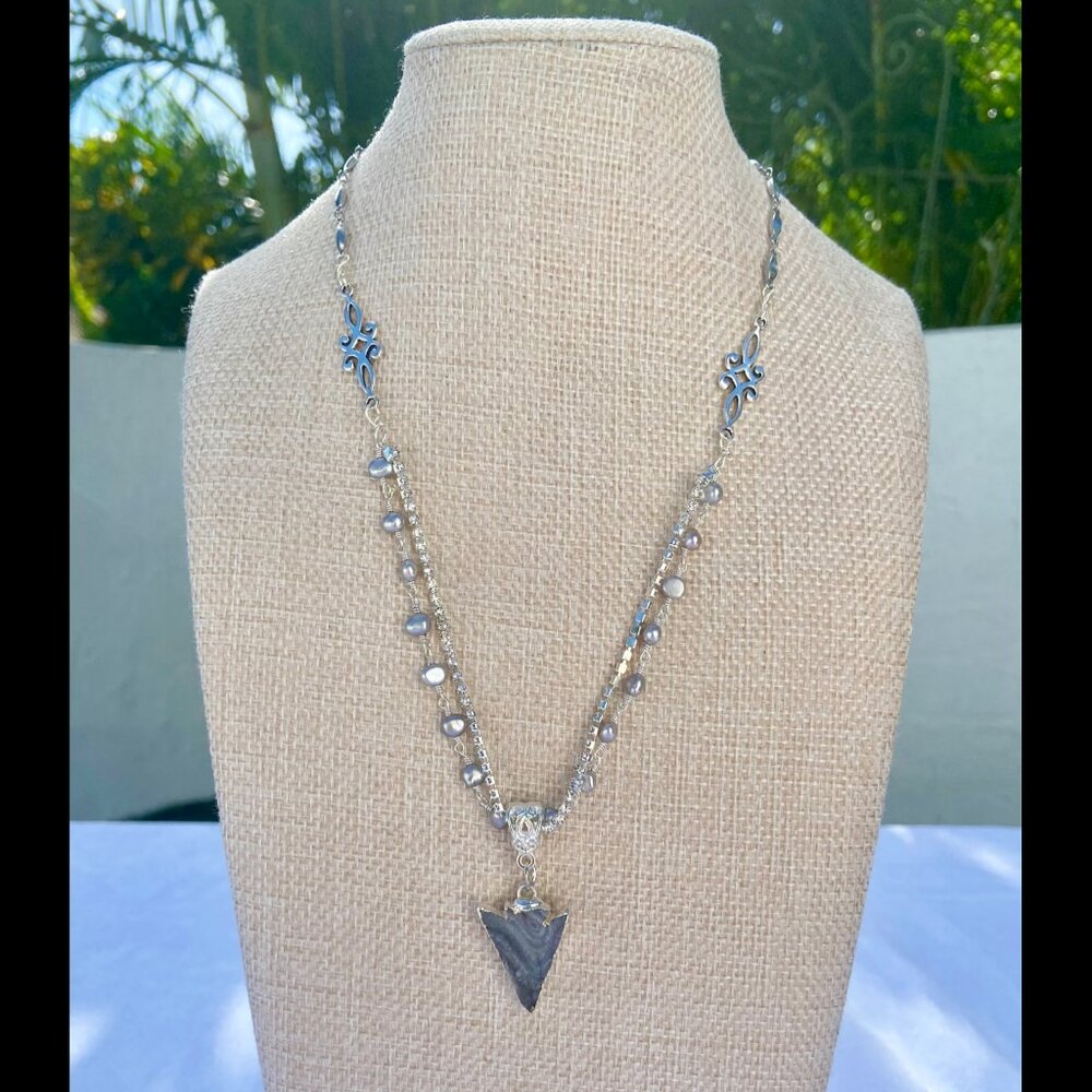 NWT Arrowhead Druzy with Baroque pearls and  Rhinestone Chains - Handcrafted